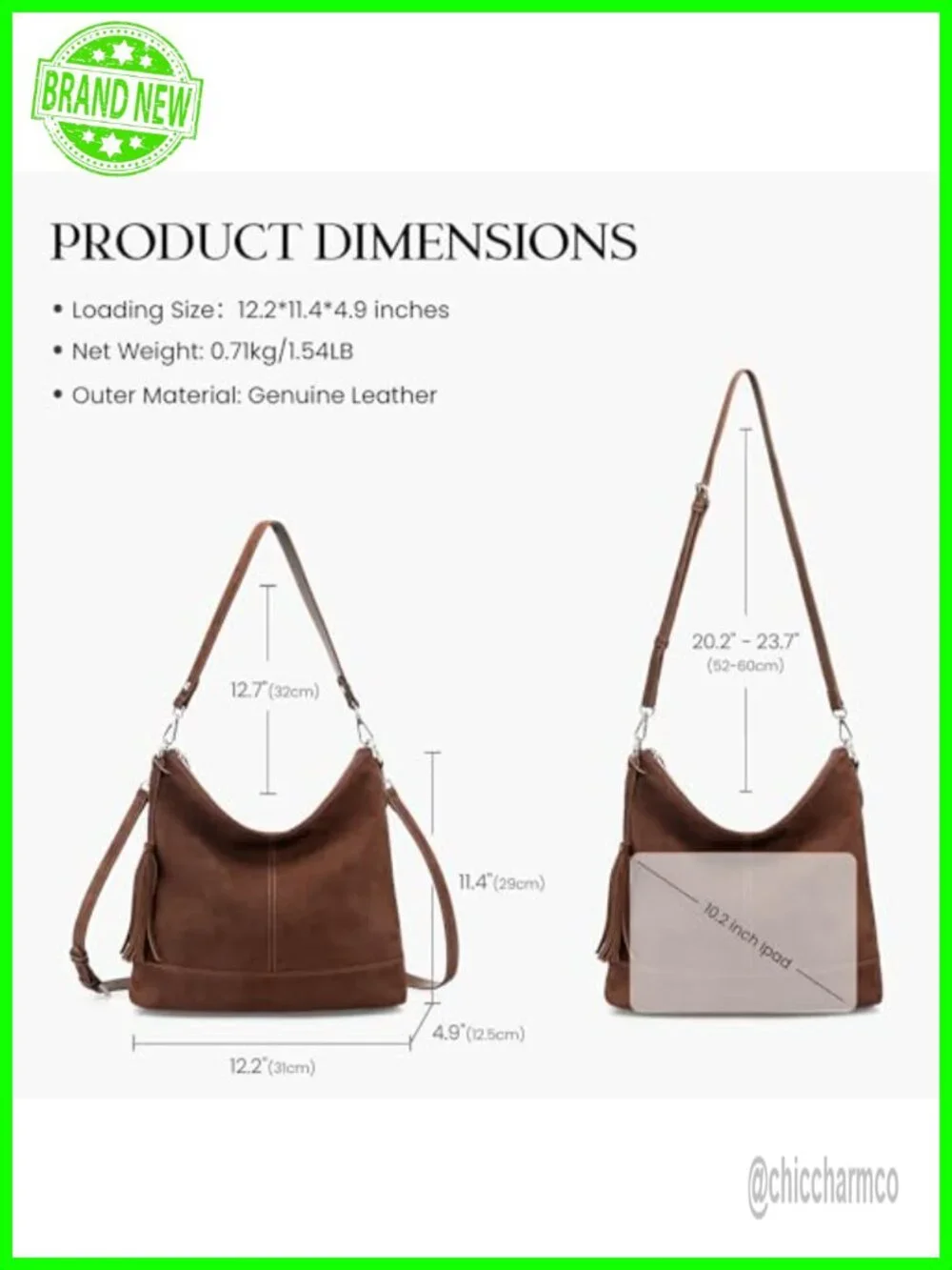 Genuine Leather Hobo Crossbody Bag with Fringe, Soft Suede Leather Shoulder